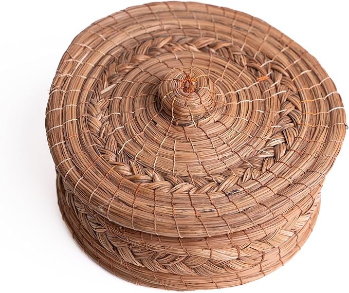 Authentic Mexican Tortilla Warmer Basket - Pine Needle Handwoven with Handloomed Cloth (Natural 10" w cloth)