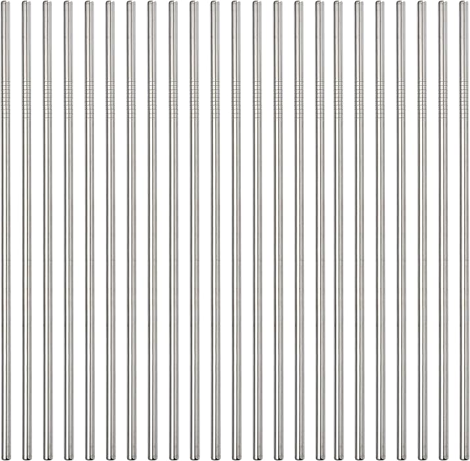 Reusable Metal Straw 24Pack.8.5" Stainless Steel Straight Straws for Drinks.Drinking Straws in Bulk for 30 oz & 20 oz Tumblers Yeti Water Bottle.Dishwasher Safe (8.5" - Silver, 24pcs - Straight)