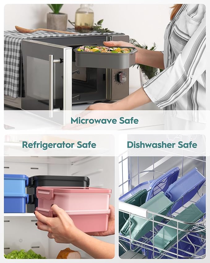 Adults Bento Box with Insulated Lunch Bag, 74oz Capacity 3 Stackable Leak-Proof Bento Box Built-In Utensil and Sauce, PFAS & BPA-Free, Microwave & Dishwasher Safe (Mint Green)