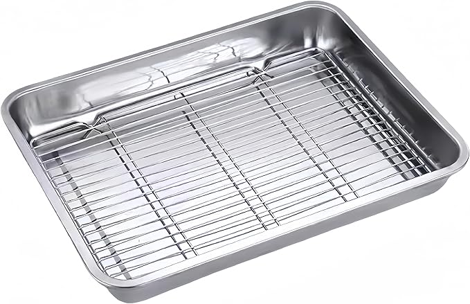 Roasting Pan Heavy Duty Stainless steel Turkey Pans for Oven,Toaster Oven Tray Pans with cooling rack,Hotel Pan, Barbeque Grill Pan,Deep Edge,Mirror treatment, Dishwasher Safe (19.5"x13.6"x2.8")