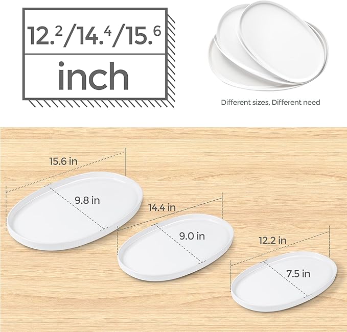 theterra Ceramic Serving Platter, 15.6"/14.4"/12.2" Oval Serving Dishes for Entertaining, Oven Safe, Microwave Safe, Serving Plates Set of 3 for Wedding, Party, Turkey, Bright White