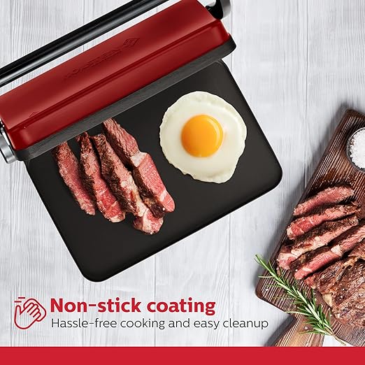 Holstein Housewares 2-Slice Electric Griddle, Non-Stick Sandwich Maker with Adjustable Temperature, Cool-Touch Handle, Metallic Red