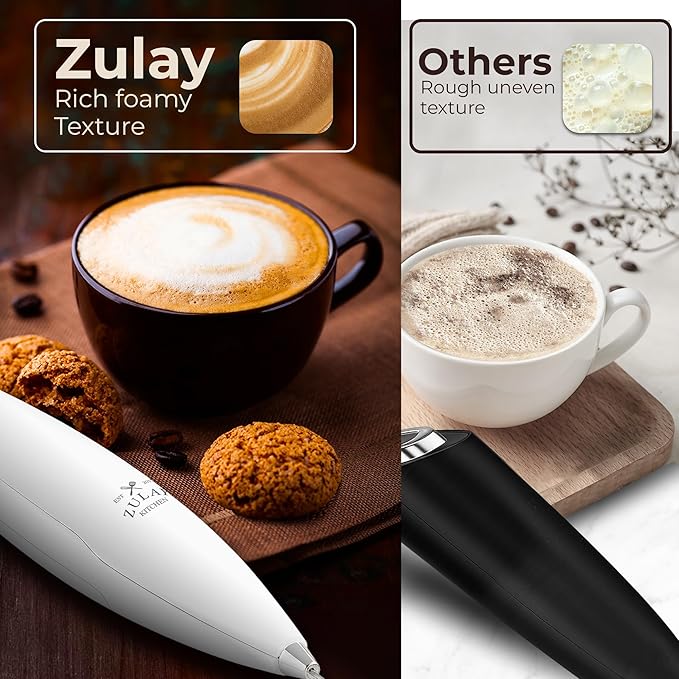 Zulay Kitchen Patented Tornado Triple Whisk Milk Frother with 4 Duracell Batteries – Handheld Foam Maker for Coffee, Lattes, Matcha & Hot Chocolate – Rich, Creamy Froth in Seconds - Blizzard White