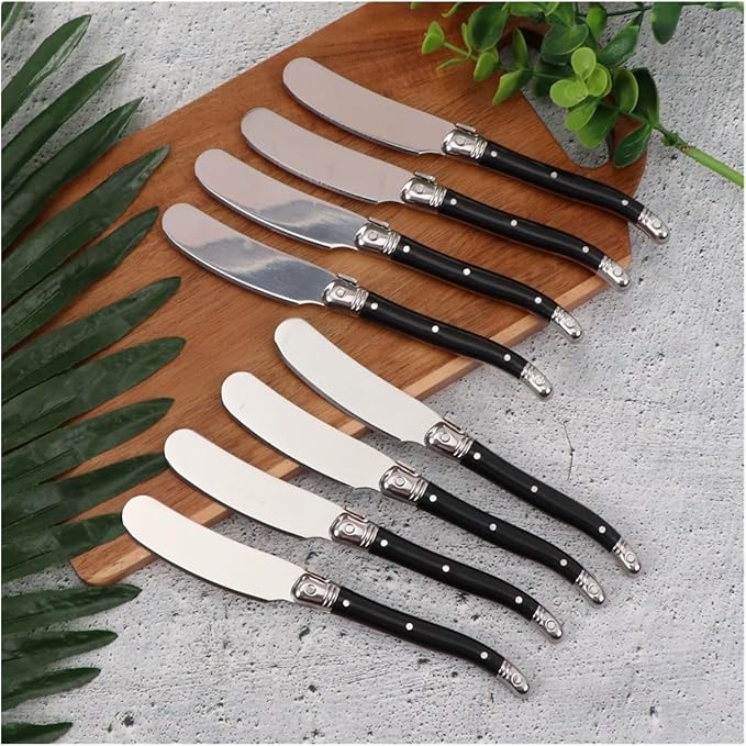 Stainless Steel Cheese Spreader Knives Set Wide Blade Dessert With Black Plastic Handles Multipurpose Butter Flatware Set(4pcs)
