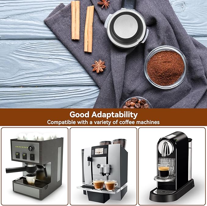 1PCS 51mm 2 Cups Portafilter Filter Basket, Stainless Steel Pressurized Mesh Coffee Filters Bottomless Portafilter Coffee Machines Accessories for Semi-Automatic Coffee Machine Series(Double Cup)
