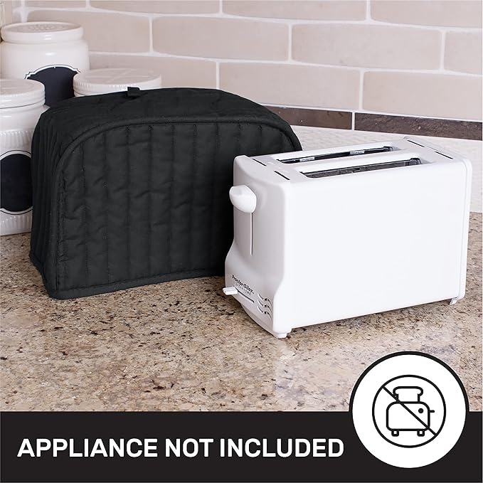 RITZ Premium Universal Two Slice Toaster Cover, 11.25" x 5.75" x 7", Polyester and Cotton Quilted, Fingerprint Protector, Super Soft Appliance & Dust Cover, Appliance NOT Included, Black