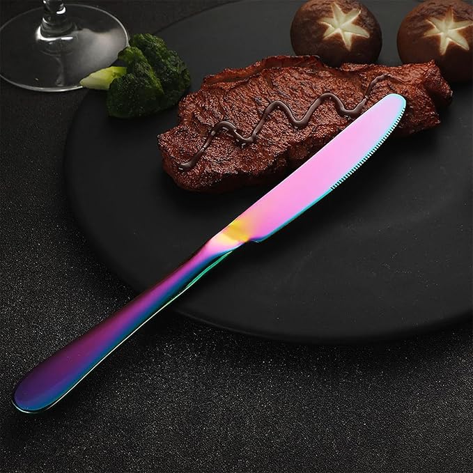 Rainbow Silverware Set Flatware Cutlery - 40 Pieces Stainless Steel Colorful Utensils, Tableware Set Service for 8, Include Knife/Fork/Spoon, Reusable, Mirror Polished, Dishwasher Safe