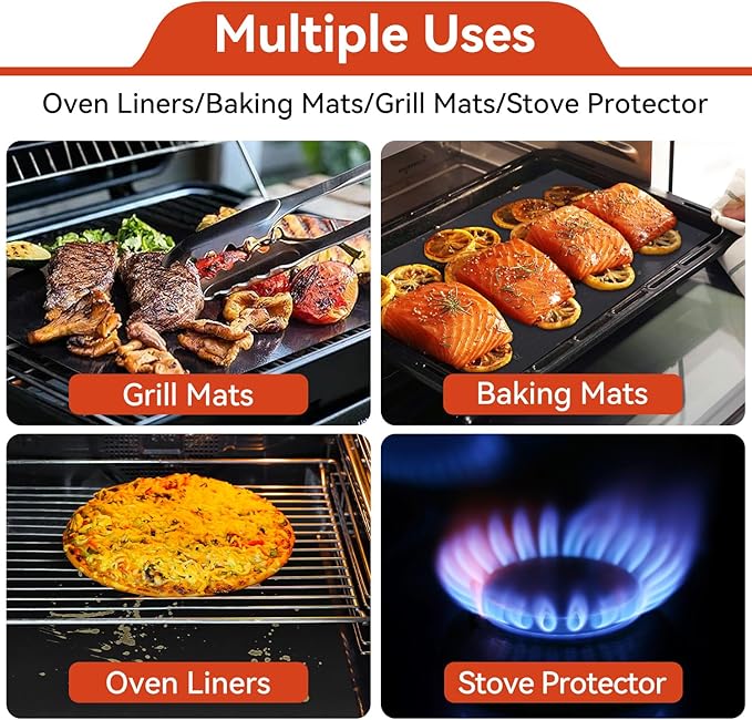Oven Liners for Bottom of Oven + Silicone Pastry Baking Mat with Measurement