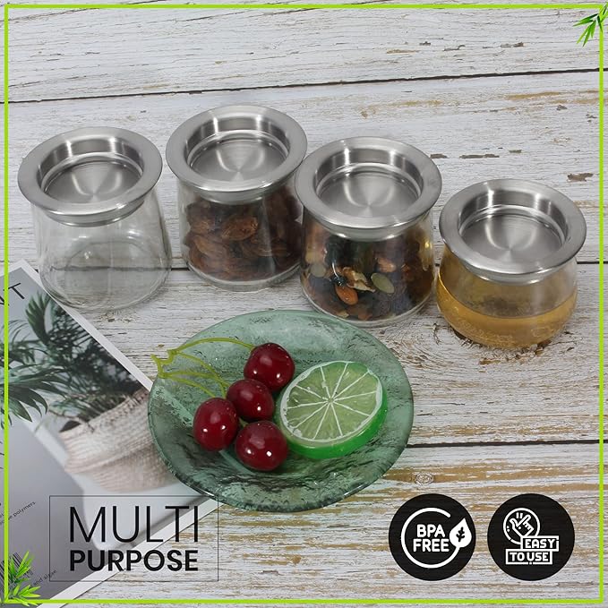 Oui Yogurt Jar Lids | Choose from Bamboo Designs, Silicone, or Metal, 4-24 pieces | Lids for Oui Jars | Oui Yogurt Lids | Yogurt Jar Covers for Regular & Petite Oui Pots - Stainless Steel 4 piece set