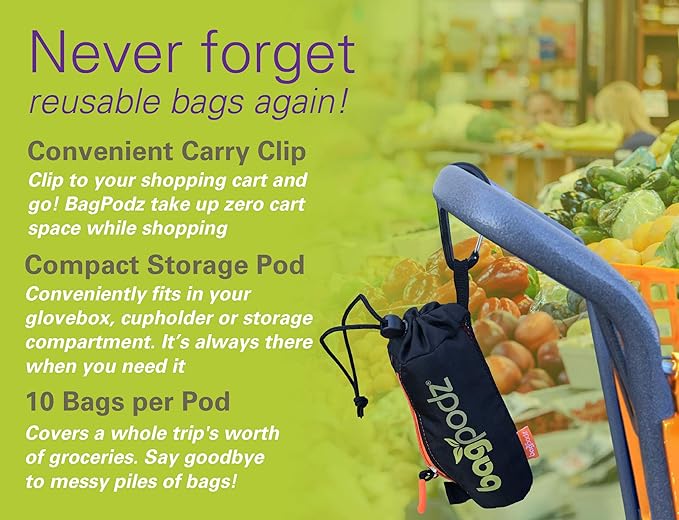 Sturdy Reusable Grocery Bags Foldable and Washable - Made From RipStop Nylon Hold 50lbs - Designed in USA Reusable Shopping Bags Inside a Compact Pod with Carry Clip - 10 Pack in Red