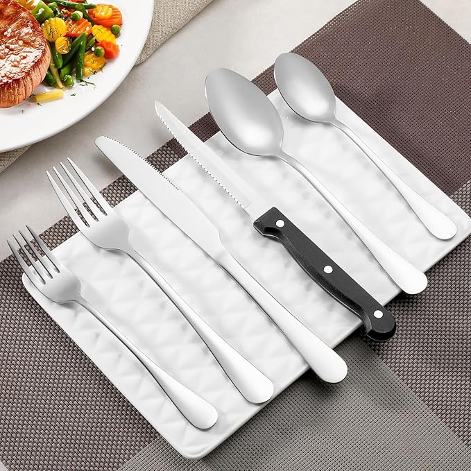 8 Pcs Forks and Spoons Silverware Set, Food Grade Stainless Steel Flatware Cutlery Set for Home, Kitchen and Restaurant, 4 Dinner Fork(8") and 4 Teaspoon(6.7"), Mirror Polished, Dishwasher Safe