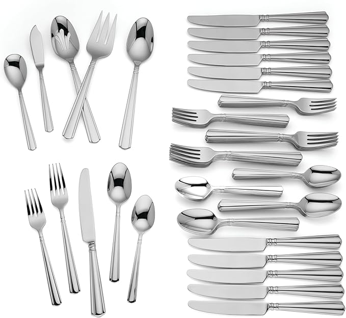 Lenox Amber Hill 65-Piece Flatware Set, 9.65 LB, Metallic
