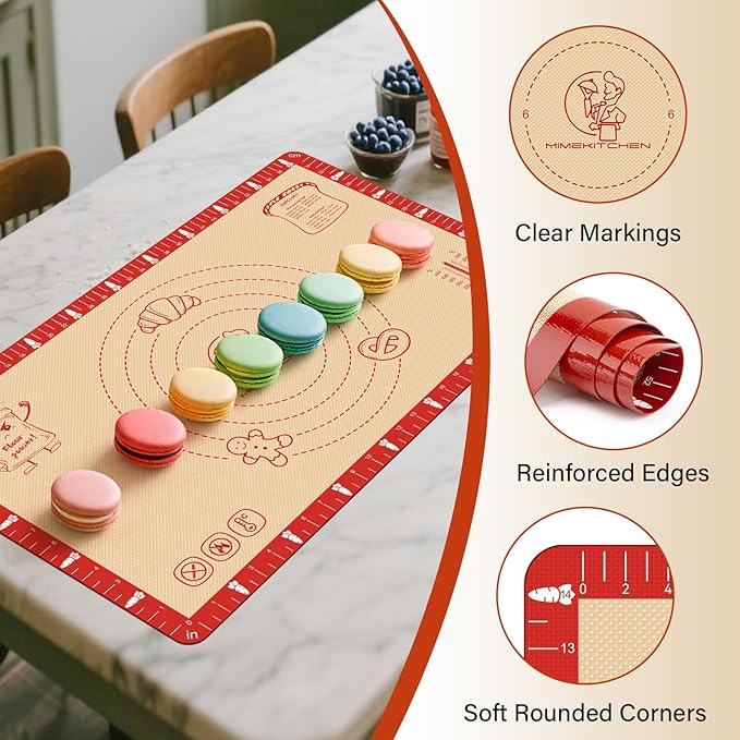 Non-Slip Silicone Baking Mat - 20x28 inch Extra Thick Pastry Mat with Measurements for Sourdough, Macarons, Bread, Pizza, Dough Rolling, Kneading, Oven Mat Heat Resistant to 480°F for Baker