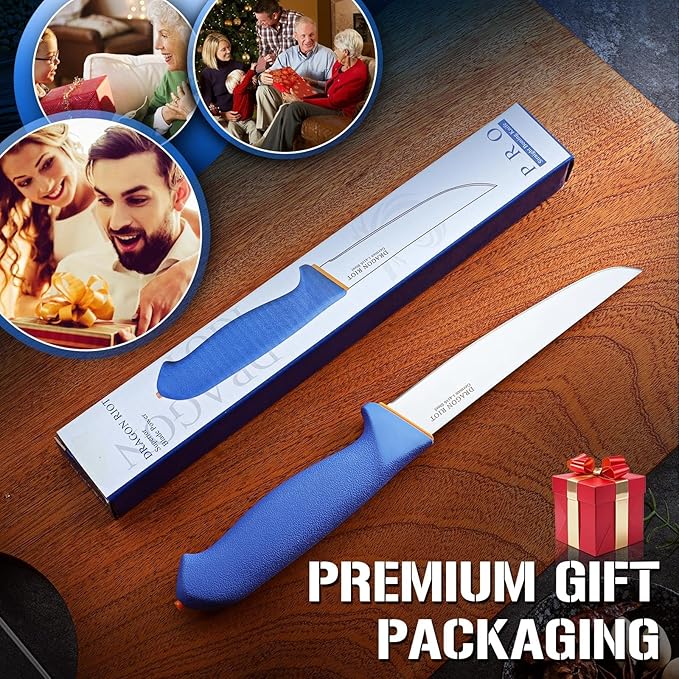 DRAGON RIOT Boning Knife 6 Inch,Ultra Sharp German Stainless Steel,Professional Meat Trimming Knife with Ergonomic Anti-Slip Handle,Ideal for Butchering, Trimming, Fish, Poultry