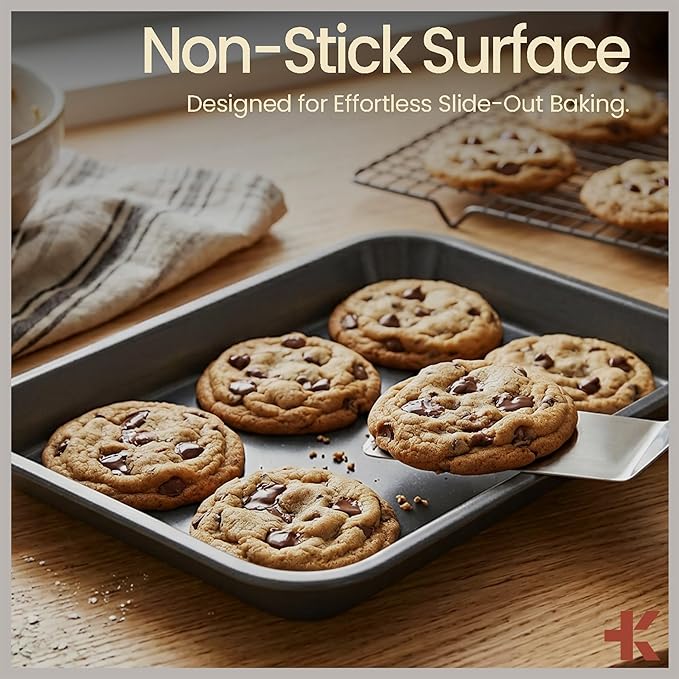 Bakken 4-Piece Bakeware Sets, Nonstick Carbon Steel Baking Sheet, Stackable Space-Saving Bakeware, Dishwasher Safe, Stain-resistant, PFOA, PFOS, & PTFE Free, Oven Safe Up To 450°F, Black