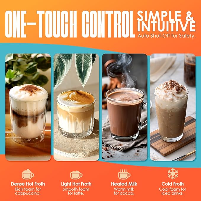 Electric Milk Frother and Steamer - 4-in-1 Automatic Coffee Steamer Frother with 10.5OZ (300ML) Capacity, Warm and Cold Foam Maker for Coffee, Latte, Cappuccino, Macchiato, and Hot Chocolate (Black)