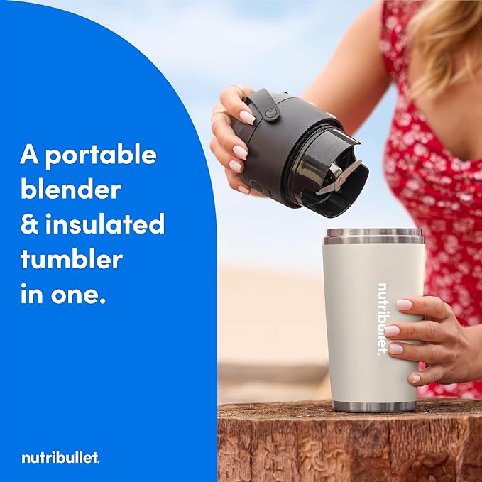 nutribullet Flip Portable Blender with Insulated Cup, Cordless, Matte Linen, NBPB50350LIN