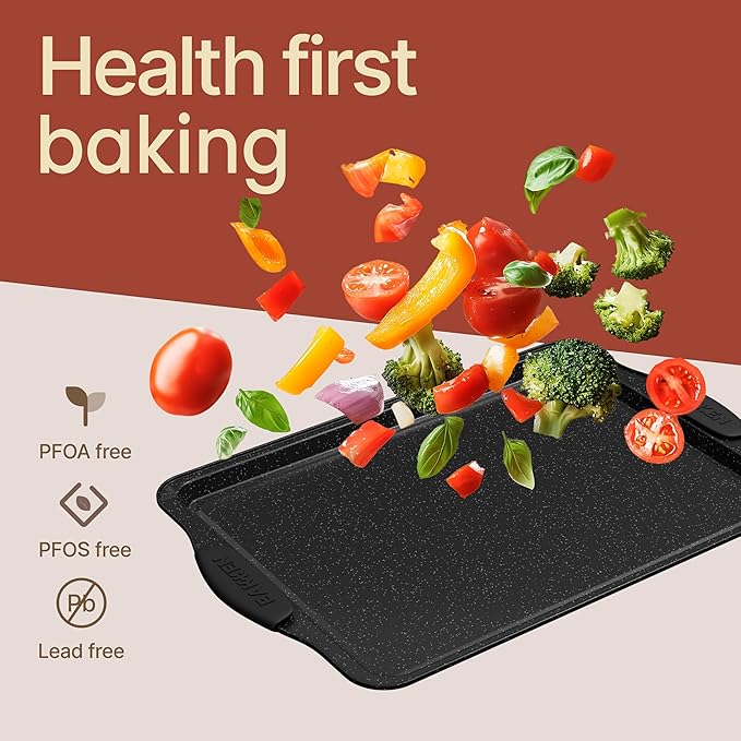 BAKKENMaster 6-Piece Nonstick Gray Marble Coated Bakeware Set - Professional Quality Carbon Steel Pans with Silicone Handles - Ideal for Oven, Refrigerator, Freezer - Dishwasher Safe