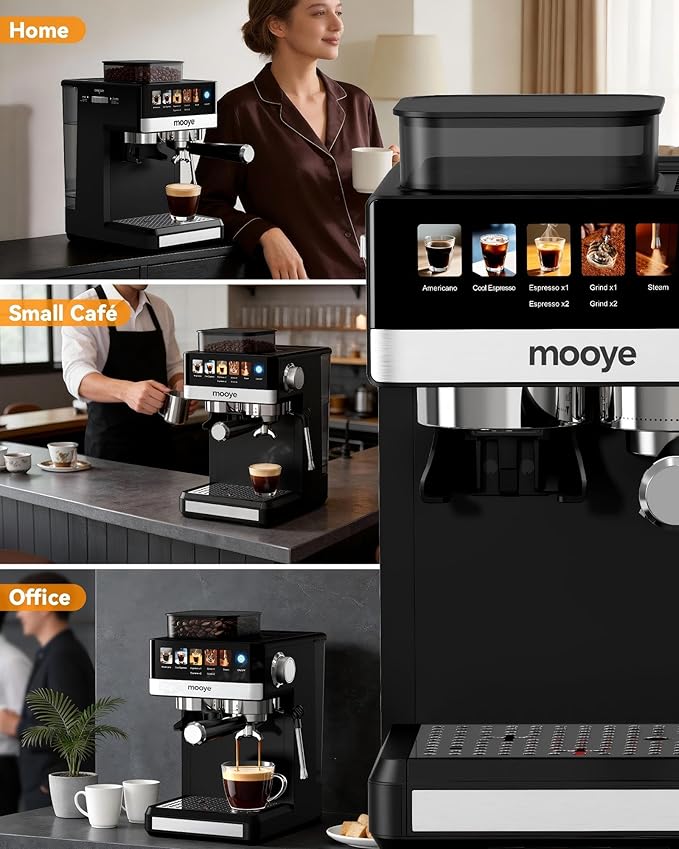 Espresso Machine with Grinder,20Bar Compact Espresso Maker with Steam Milk Frother,Coffee Maker for Home - Cappuccino Latte & Cold Brew Iced Coffee Maker & Americano, Gift for Women or Men
