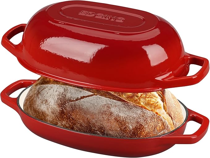 Enameled Cast Iron Oval Dutch Oven Pot with Lid, Dutch Oven for Sourdough Bread Baking, Oval Bread Pan, 5qt, Red
