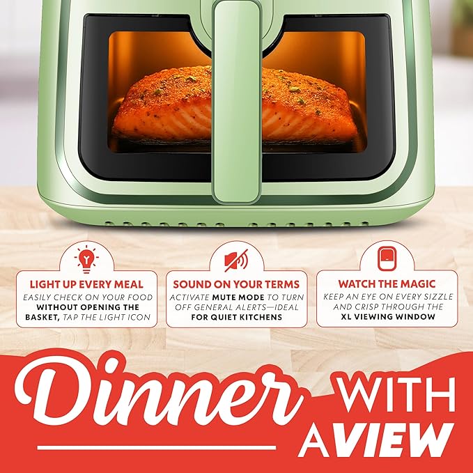 Gourmia 8 Qt Air Fryer, 8 Presets with Digital Display, FryForce 360° Technology, Easy View Window & Interior Light, Dishwasher Safe Basket, Green