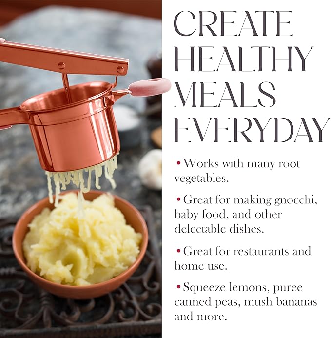 Bellemain 15 oz Large Potato Ricer | Heavy-Duty Stainless Steel Potato Ricer & Masher | Perfect for Mashed Potatoes | Ricer Kitchen Tool with Fixed Disc (Rose Gold Pink)