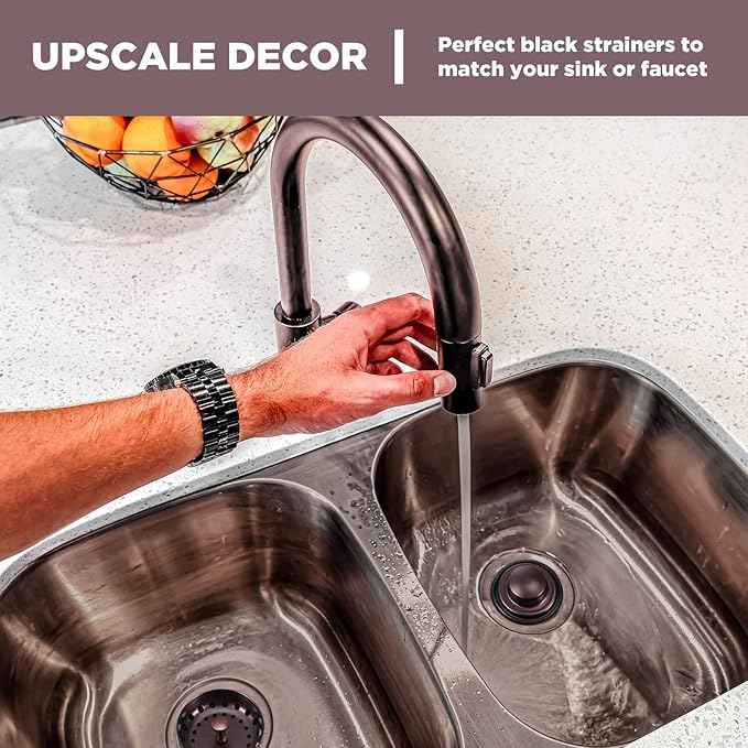 Mudder 3 Pcs Kitchen Sink Drain Strainer and Stopper Stainless Steel Garbage Disposal Plug with Handle Universal Anti-Clogging Kitchen Sink Filter Sieve Basket Strainer(Oil Rubbed Bronze)