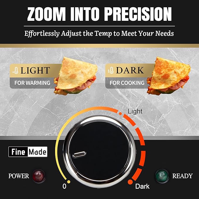 FineMade Electric Griddle Nonstick, Multi-Funtional Quesadilla Maker 10 Inch, Electric Grill Indoor, Pancake Griddle & Pan, Smokeless Indoor Grill, Non-stick Surface, Black