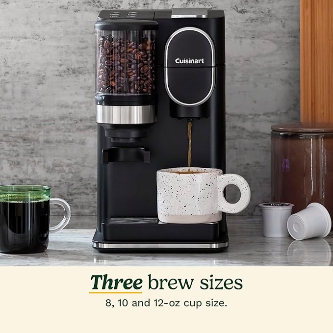 Cuisinart Single-Serve Coffee Maker + Coffee Grinder with 8, 10, and 12 oz. Serving Size, Compatible with Single-Cup Pods, 48-Ounce Removable Reservoir, Stainless Steel, DGB-2SS