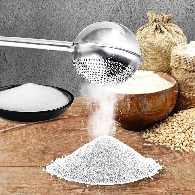 Silver 304 Stainless Steel Flour Powder Filter Spoon, Baker Dusting Wand For Sugar Flour Spices, Flour Sugar Powder Spoon Kitchen Tools Baking Sifters Baking Tools and Accessories, Baking Sifters