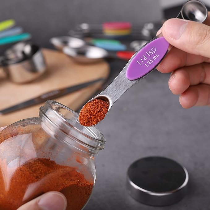Measuring Cups and Spoons Set Stainless Steel Including 8 Stackable Measuring Cup 8 Double Sided Magnetic Measuring Spoons with 1 Leveler for Dry and Liquid Ingredients