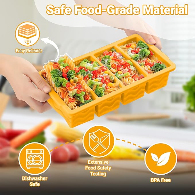 Doasuwish Silicone Freezer Tray for Soup with Lid – 1-Cup Soup Container Cube Style Ice Cube Trays for Freezer, Meal Prep & Food Storage, Freeze 250mL/125mL Portions – 2 Pack
