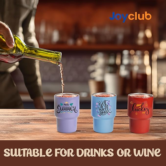 Joyclub 3 oz Mini Tumbler Shot Glass with Straw and Lid 24 Pack Colored Stainless Steel Sublimation Shot Tumblers Mini Cup for Wedding Party Whiskey Favors