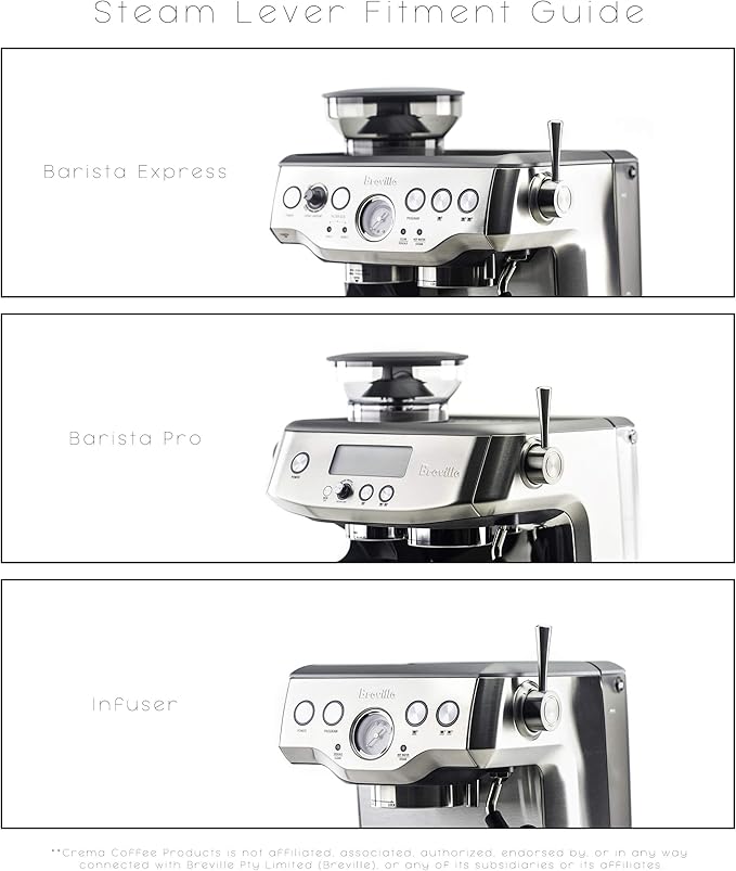 CREMA Coffee Products Replacement Steam Lever for Breville Espresso Machines | Ergonomic Stainless Steel Design | Compatible with Barista Express, Infuser, Barista Pro | Easy Grip | Silver Finish