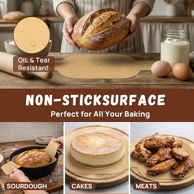 PLAPITATE Parchment Bread Sling for Dutch Oven, Non-Stick Unbleached Bread Baking Mat, 50 Pcs Disposable Bread Sling for Sourdough Tools ＆ Accessories (Oval)
