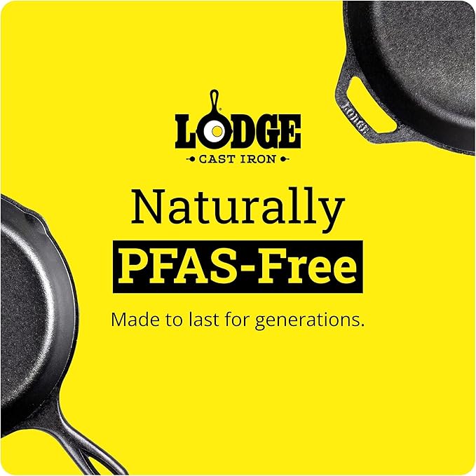 Lodge Seasoned Cast Iron Skillet - PFAS-Free, Non-Toxic Cookware - Use with an Oven, Stove, Grill, or Campfire - Naturally Non-Stick & Oven Safe - 12 Inches