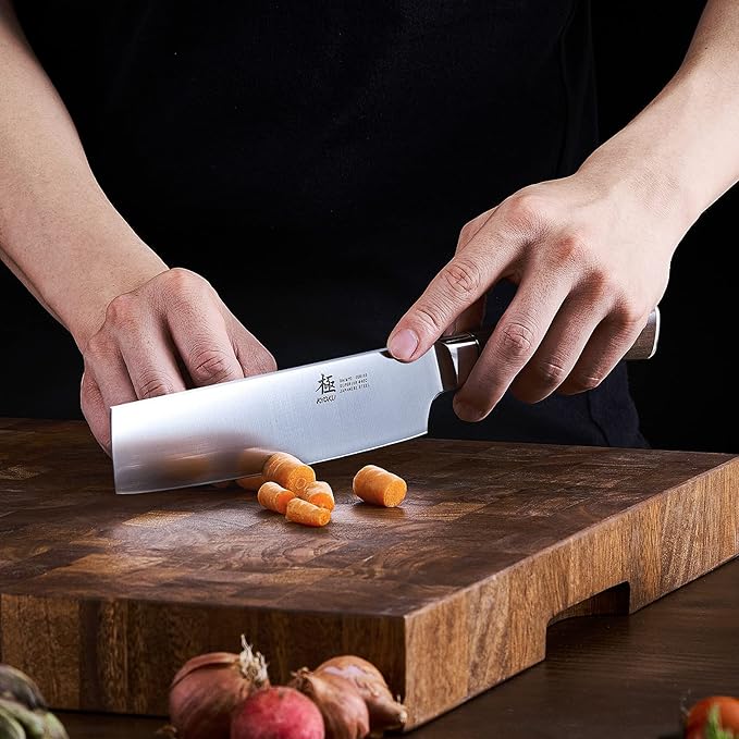 KYOKU 7 Inch Nakiri Knife - Daimyo Series - Vegetable Cleaver with Ergonomic Rosewood Handle, & Mosaic Pin - Japanese 440C Stainless Steel Kitchen Knife with Sheath & Case