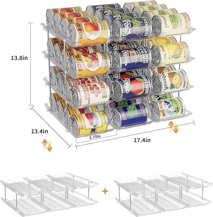 LXLXXL Can Organizer For Pantry Canned Food Goods Organizer For Cabinet Clear Automatic Rolling Can Storage Organizer Pantry Holders Rack, Holds Up to 48 Cans