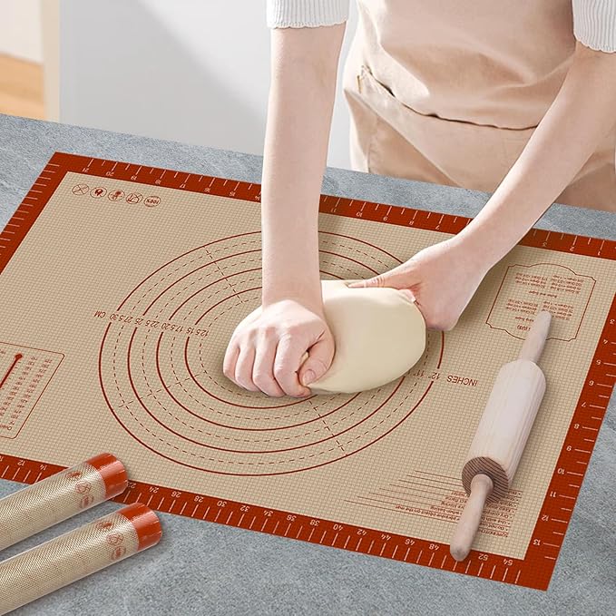 Pastry Mat, 0.7mm Extra Thick 36 x 24 Inches Large Non Stick Silicone Baking Pad, Pie Crust Rolling Supplies for Making Christmas Cookies Bread, Easy to Clean
