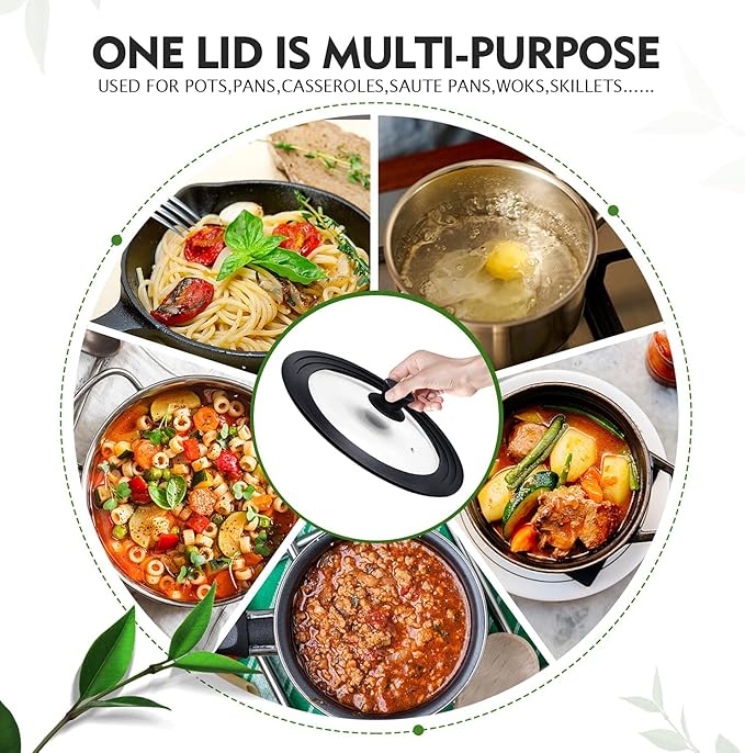 Ydeapi Universal Lids for Pots, Pans & Skillets - Fits 6.5", 7" & 8" Diameter, 9.5", 10" & 11" Diameter Cookware，Tempered Glass with High Heat Resistant Silicone Rim-2PK Cookware（2PK）