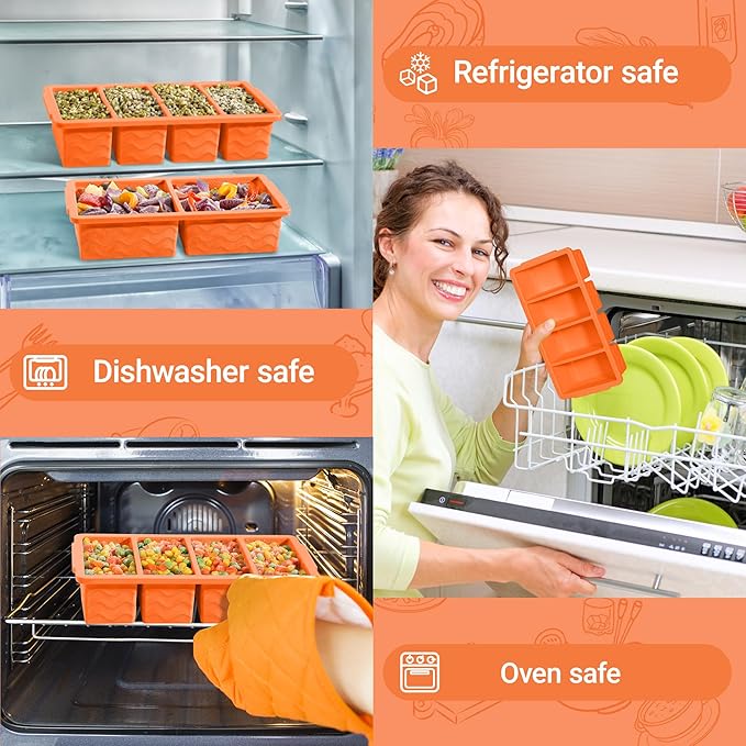 Silicone Freezer Molds for Soup with Lid, 1-Cup & 2-Cup Large Ice Cube Trays Food Storage Containers for Meal Prep, Freeze 500mL/250mL/125mL Portions – 2 Pack