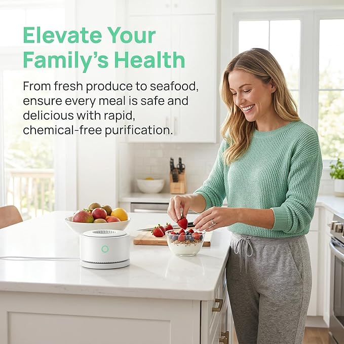 Fruit and Vegetable Purifier | Household Electrolysis Food Cleaner for Fruits, Vegetables & Seafood | Quick 3-Minute Deep Clean | Compact Modern Kitchen Necessity