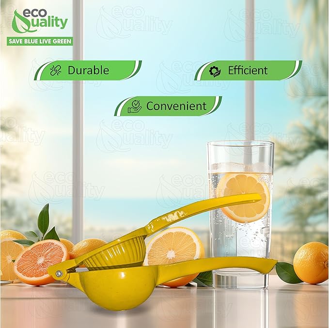 EcoQuality Heavy Duty Handheld Yellow Citrus Juice Squeezer Premium Lemon, Lime & Orange Press for Maximum Extraction Easy to Use, Durable and Rust Resistant Metal Manual Juicer (48)