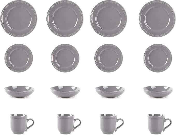 Pearl Dots Stoneware Dinnerware (16pc Set, Grey)