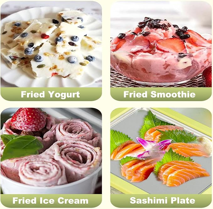 Ice Maker,Ice Cream Makers,Yogurt Countertop Machine,Stainless Steel Homemade DIY Instant Freeze Dried Cream Roll Pot with 2 Scrapers,Frozen Fruit Chocolate Strawberries Yogurt Machines