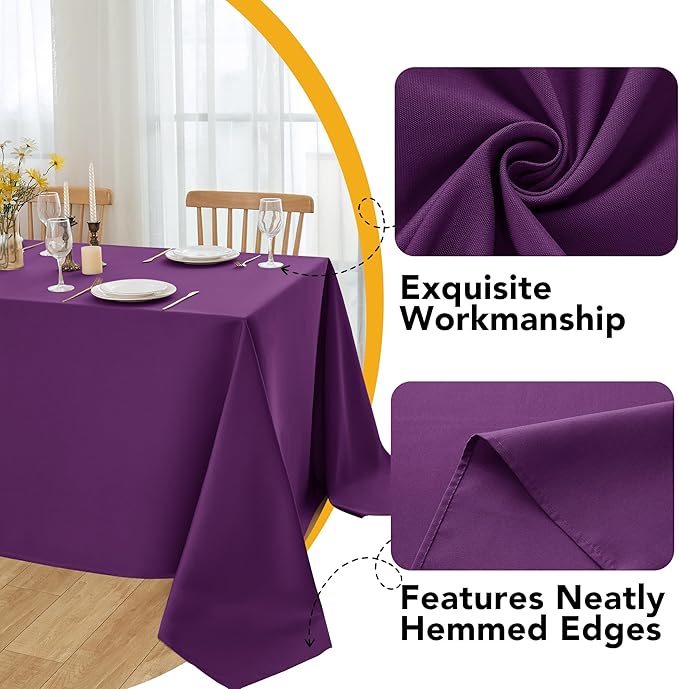 10-Pack Purple Tablecloths for Rectangle Tables, 70 x 108 Inches, Stain-Resistant Polyester Fabric for 6 Foot Tables - Washable Table Covers for Weddings, Banquets, Birthday Parties, Events