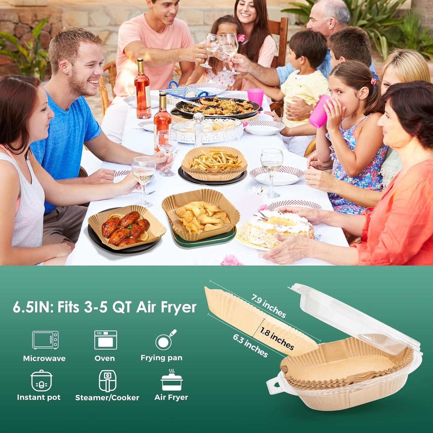 Air Fryer Paper Liners: 125Pcs Parchment Paper, Air Fryer Liner Disposable, Oilproof Waterproof Airfryer Basket Liner Square (6.5inch)