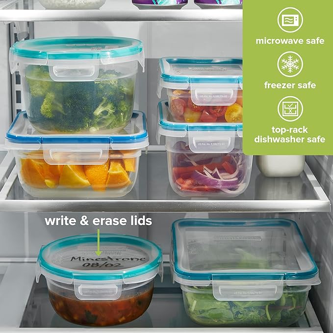Snapware Plastic Total Solution 2-Pack (4-Cup) Food Storage Containers Set, Leakproof & Airtight Plastic Locking Lids Round Tupperware, Non-Toxic BPA-Free Lids, Microwave Dishwasher Freezer Safe