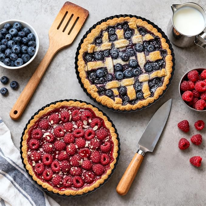Tosnail 2 Pack 9 Inch Non-Stick Quiche Pan, Fruit Tart Pie Pan with Removable Loose Bottom
