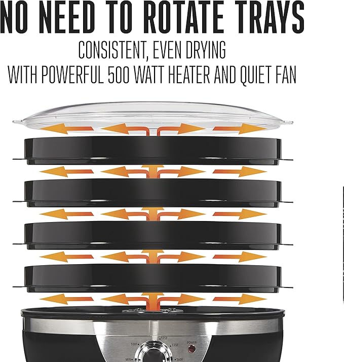 Weston Food Dehydrator Machine for Jerky, Fruit, Meat, Herbs, Vegetables, with Temperature Control (100-160F), 4 Stackable Trays (3 Sq. Ft.), Black & Stainless Steel Accents (75-0640-W)